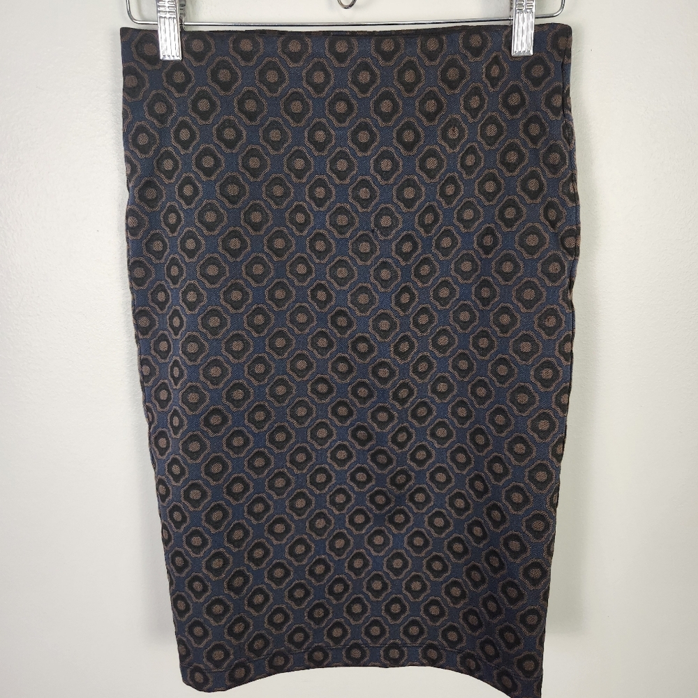 NWT‎ Max Studio Navy Brown Black Print Straight Pencil Skirt Size XS #658